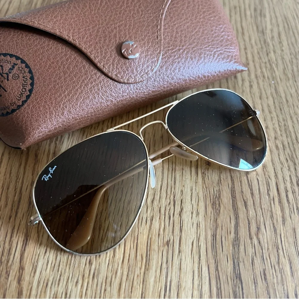 Ray-Ban Gold Frame Sunglasses with Brown Lenses